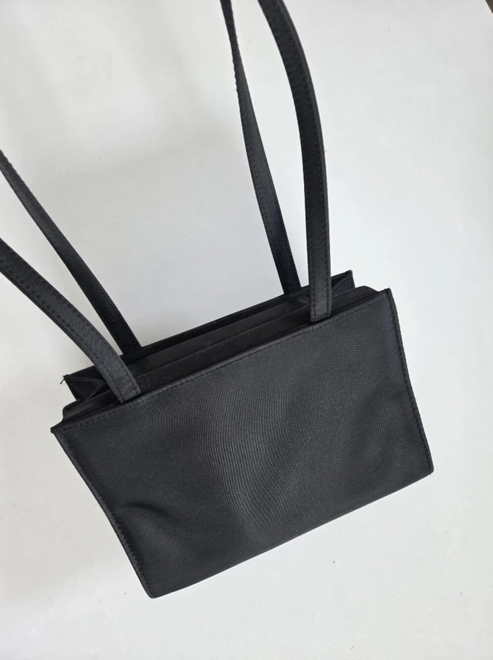 VTG Kate Spade black nylon Sam box tote shoulder bag featuring dual top handles